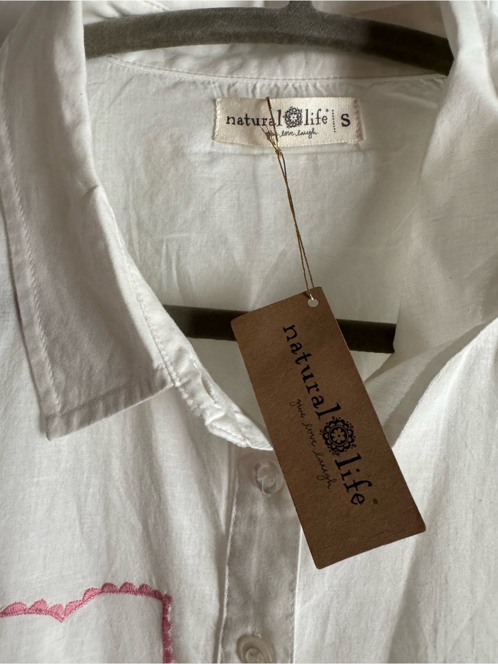 NWT NATURAL LIFE Barcelona Embroidered Cotton Button-Down Shirt - Picture 8 of 9